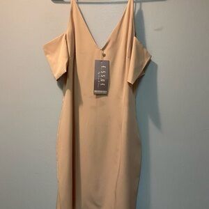 Elegant Beige Off-Shoulder Dress